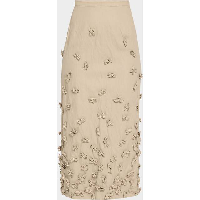 Floral Hand-Embellished Midi Pencil Skirt - ALMOND - 10