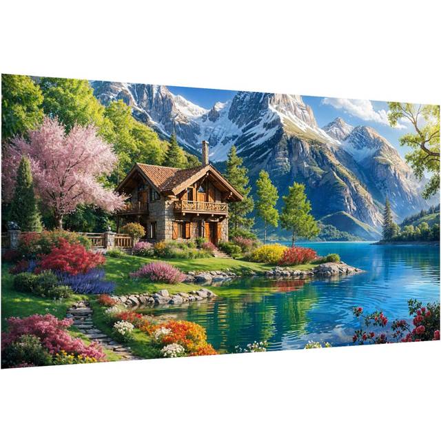 JOOZ Large Landscape Diamond Art Kits for Adults - 5D Extra Large Lake House Diamond Painting  DIY Full Drill Mountain Landscape Diamond Art Painting