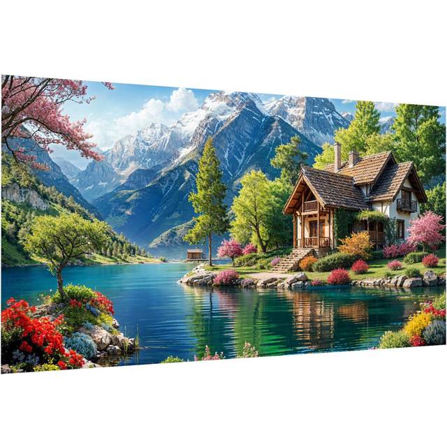 JOOZ Large Landscape Diamond Art Kits for Adults - 5D Extra Large Lake House Diamond Painting  DIY Full Drill Mountain Landscape Diamond Art Painting