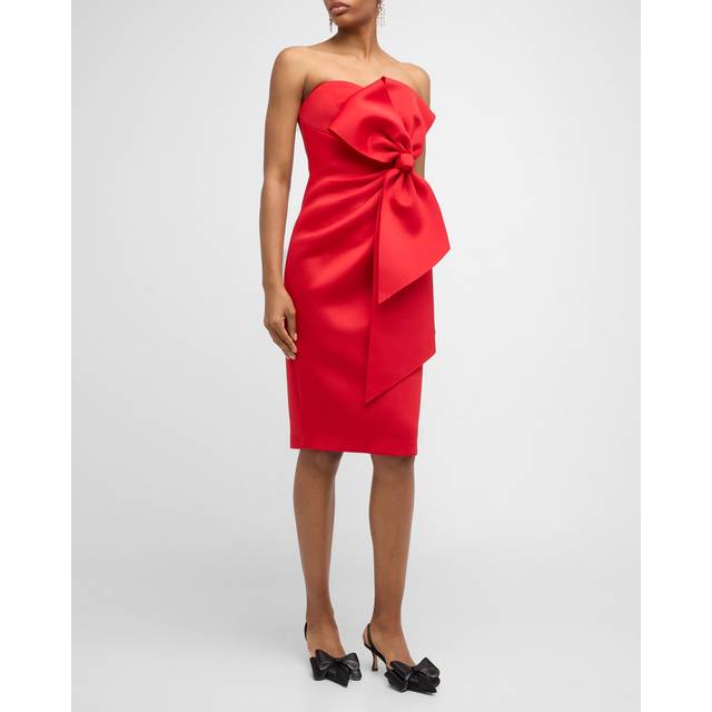 Strapless Bow-Front Bodycon Midi Dress - RED - 0