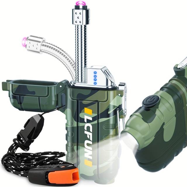 TEMU Rechargeable Lighter Usb C Electric Lighter Plasma Lighters With Led Battery Display Windproof Lighters For Candle Camping Survival Hiking Outdoor Bbq Gas Stove (camouflage)