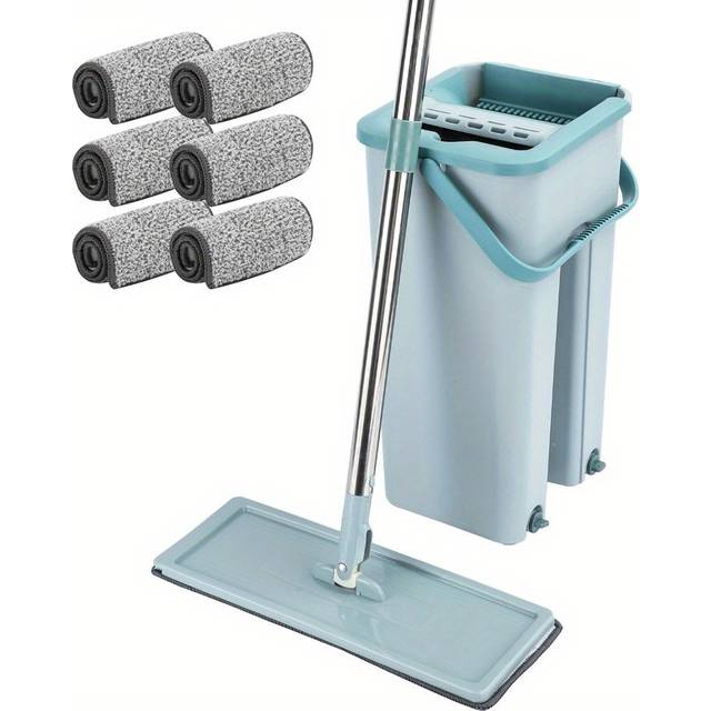 TEMU Mop And Set 360° Flat Squeeze Microfiber Mop Bucket Set Home Floor Tiles For Floor Cleaning