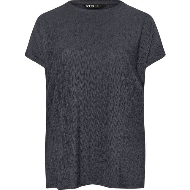 Yours Curve Charcoal Grey Crinkle Plisse Tshirt, Women's Curve & Plus Size, Yours - 16