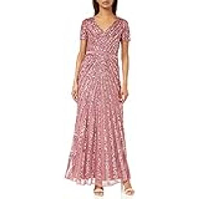 Short Sleeve Stripe Embellished Maxi Dress - Rose - 16