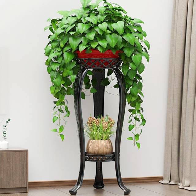 TEMU 1pc Black -tier Indoor Floor-to-ceiling Plant Stand - Thickened Metal Shelf For Living Room, Balcony, Home Decor, "h X 16.5"w X 12"d, , No