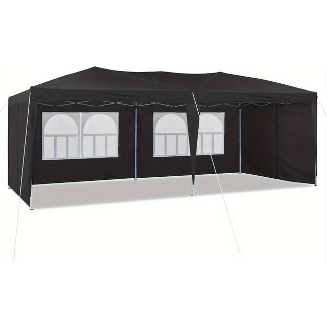 TEMU Lemroe Black Square Pop Up Gazebo With Sides, 3x6m, Heavy Duty Rainproof 210d Polyester Marquee Tent, With Alloy Frame For Outdoor Events And Parties