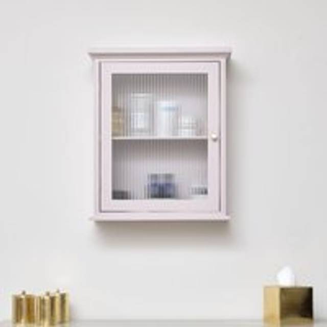 Pink Reeded Glass Fronted Wall Cabinet Material: Home Decor & Accessories/Shelves & Storage