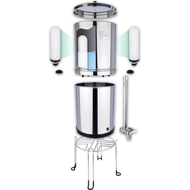 Premium Gravity Water Filter System with Heavy Metal & Fluoride Removal, Reduces Limescale | 6L Capacity | Full System with 2x Filter Candles,