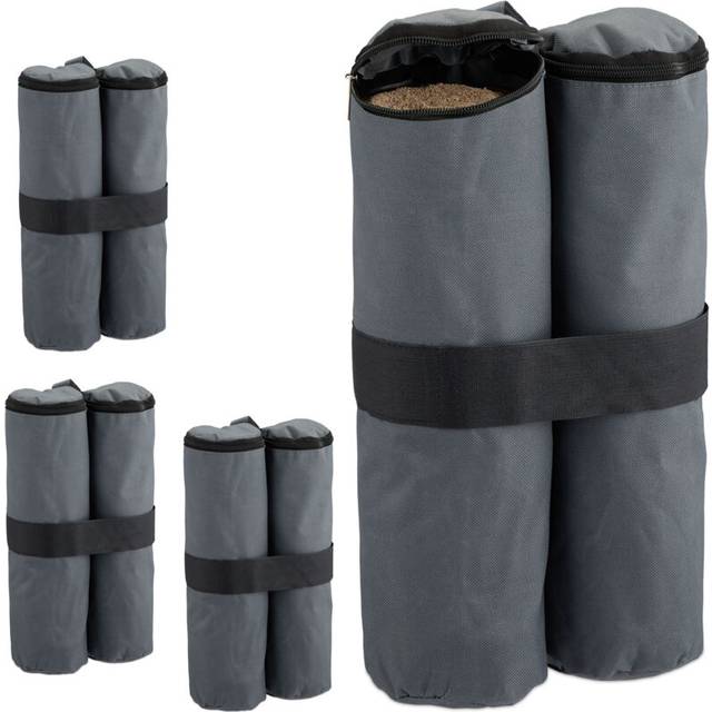 Set of 4 Gazebo Sandbags, Oxford Fabric, Filling with Sand, Weights for Party Tents, 40 x 42 x 1.5 cm, Grey - Relaxdays