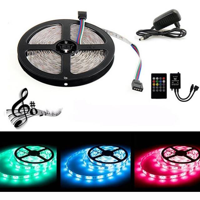 (UK Plug) 5M 300 LED SMD3528 Waterproof RGB Flexible Strip with Music Controller DC12V 2A Power Adapter