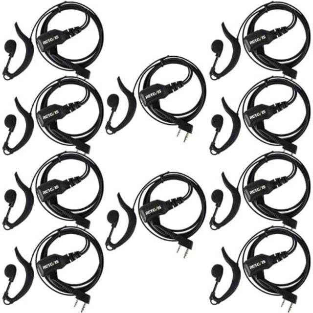 Retevis R111 Walkie Talkie headset 2 stift G typ radio öronsnäcka justerbar volym kompatibel med RT24 RT27 RT22 RT28 RT46 RT617 RT618 RT619 Baofeng BF-88S Kenwood 2-vägsradio (10 st)