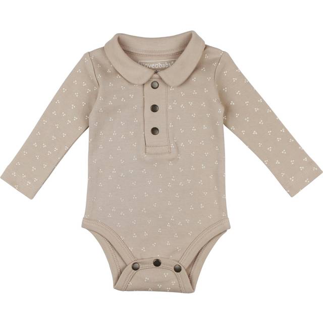 Organic Polo Bodysuit in Oatmeal Dots