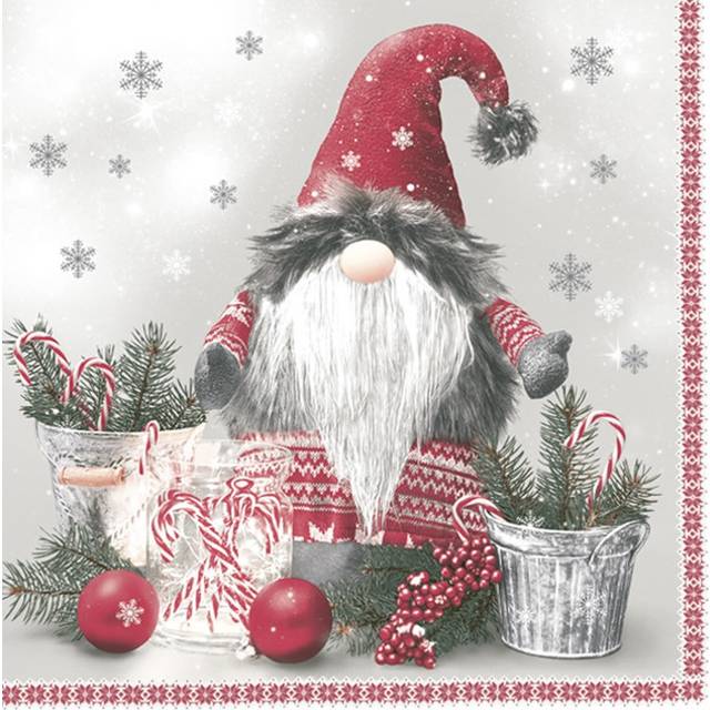 3-Ply Children Theme Xmas Decoupage Tissue Paper Napkins Decorative Christmas Serviettes 33cm x 33cm - Pack of 20 (Scandinavian Gnome with Candy Canes