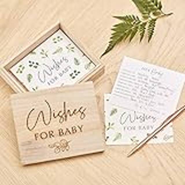 Baby Shower Advice Cards and Box | Botanical Keepsake Wooden Wishes Gift