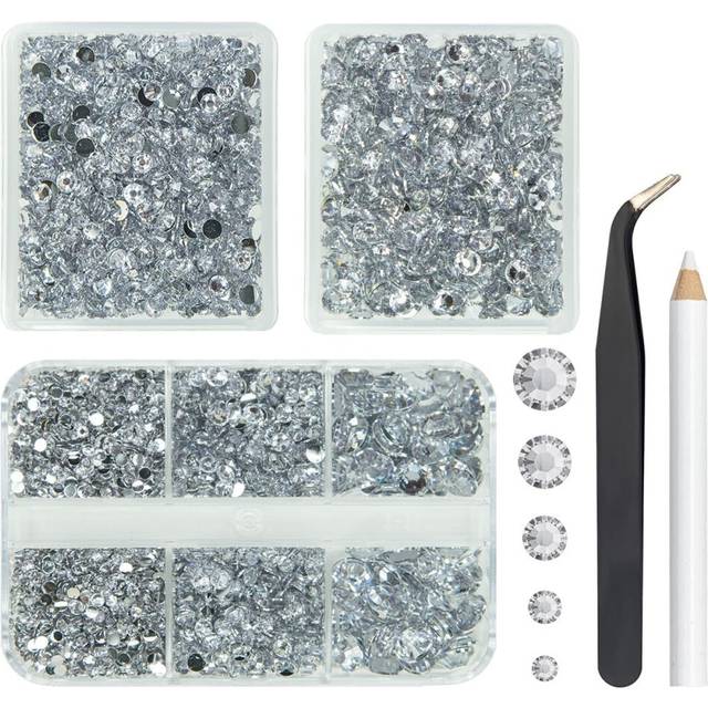 qiipii 3 Boxes 5070PCS Crystal Clear Resin Rhinestones White Resin Stones Gems 2mm 3mm 4mm 5mm 6mm Non-Hotfix Silver Crystals Diamonds for Nails Body