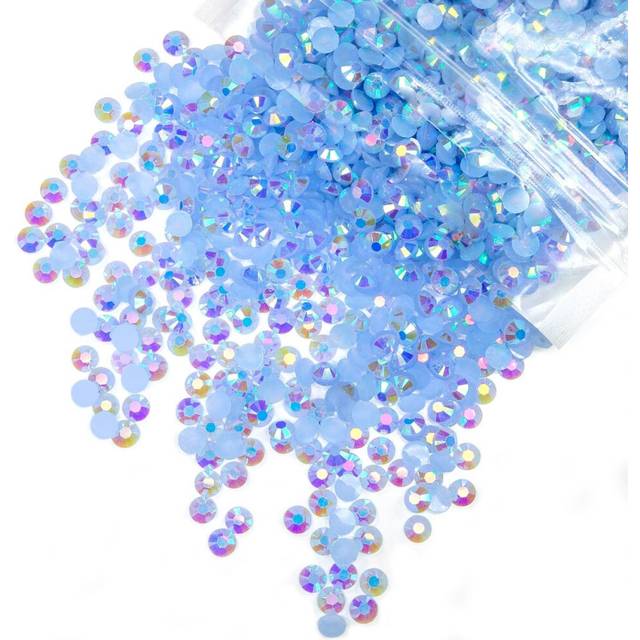 qiipii 4700PCS 3mm Blue AB Resin Rhinestones Bulk Light Blue Flatback Jelly Resin Stones Pack SS10 Non-Hotfix Diamonds Crystals Gems for Nails Face Ey