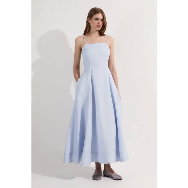 Petite Linen Woven Maxi Prom Dress - Ice Blue - 8