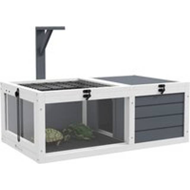 PawHut Tortoise House - Wooden Tortoise Table W/ Wooden Lamp Holder - Grey | TJ Hughes