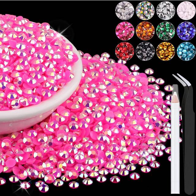 6000PCS 4mm Resin Jelly Rhinestones in Bulk (Hot Pink AB)  Bedazzling Flatback Crystals Rhinestones for Crafting DIY Nail Decoration  Gems Diomand Cha