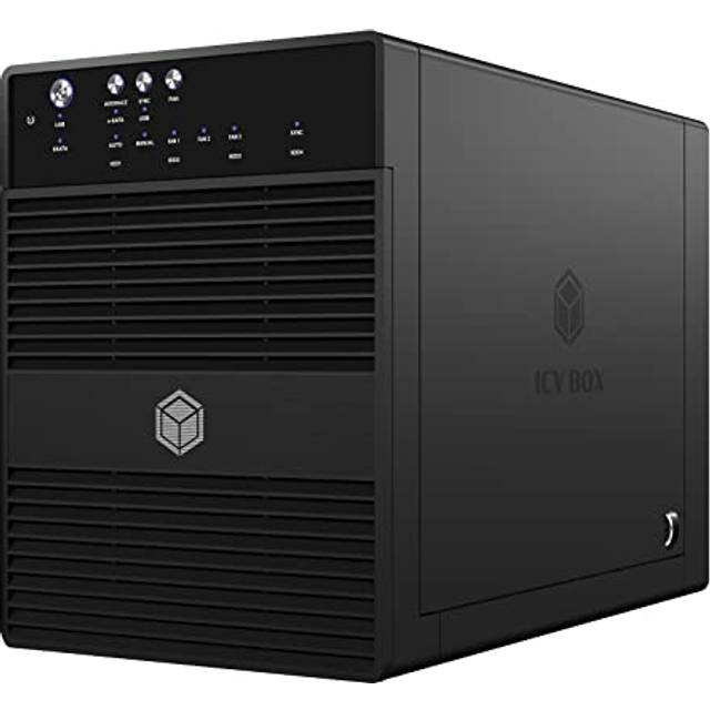 ICY BOX Externt hårddiskhölje med 4 fack för 3,5-tums SATA I,II,III-hårddiskar, USB 3,0 (UASP) och eSATA-anslutning, 80 mm smart fläkt, JBOD (single mode), standby, svart