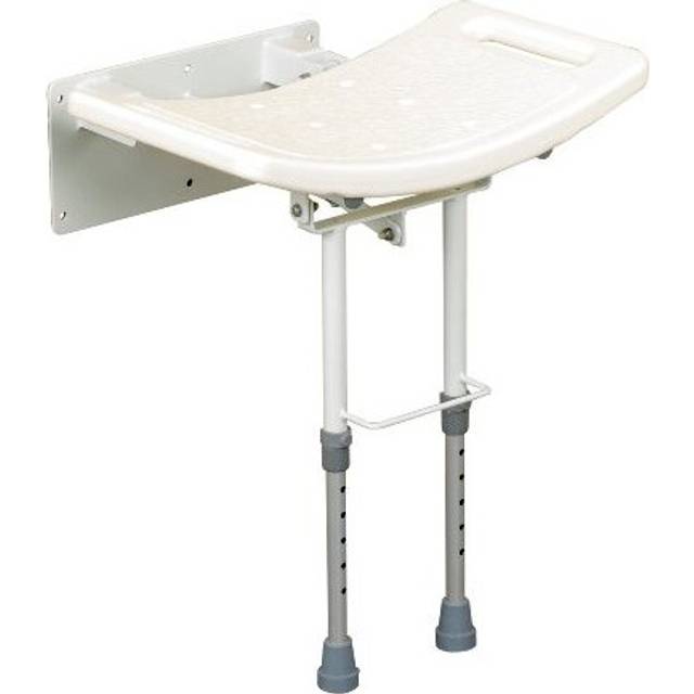 Days Wall Mounted Shower Seat with Legs, Aluminium Shower Chair, Contoured Seat with Height Adjustable Legs, Built in Handles for Security, Folds