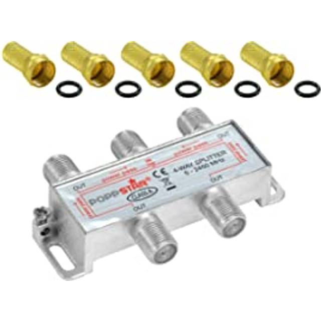 Poppstar TV-splitter, antennsplitter, F-splitter, fördelare till antenn 4-utgångar (analog/digital/BK/unicable/HD/4K) för TV, antenn, satellit, kabel, radio LNB