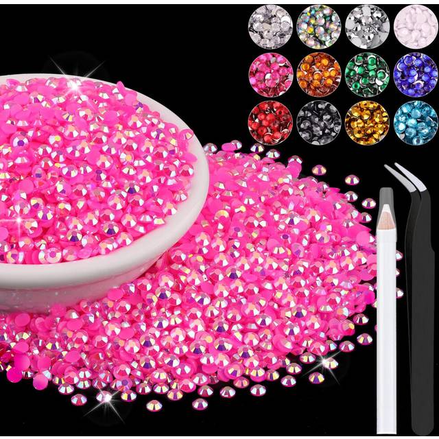 12000PCS 2mm Resin Jelly Rhinestones in Bulk (Hot Pink AB)  Bedazzling Flatback Crystals Rhinestones for Crafting DIY Nail Decoration  Gems Diomand Ch