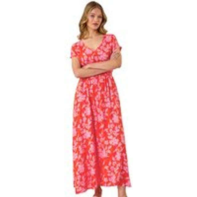 Floral Print Shirred Maxi Dress - Orange - 10