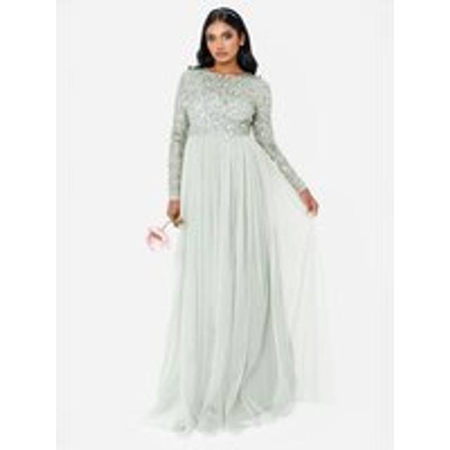 Embellished Long Sleeve Maxi Dress - Mint - 8