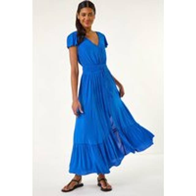 Tiered Buttoned Maxi Dress - Royal Blue - 14