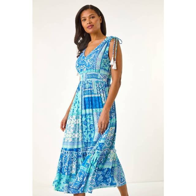 Patchwork Shimmer Maxi Dress - Light Blue - 14