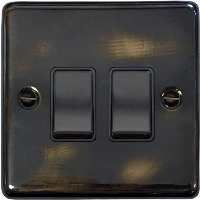 G&h can2b standard plate aged brass 2 gang 1 or 2 way rocker light switch