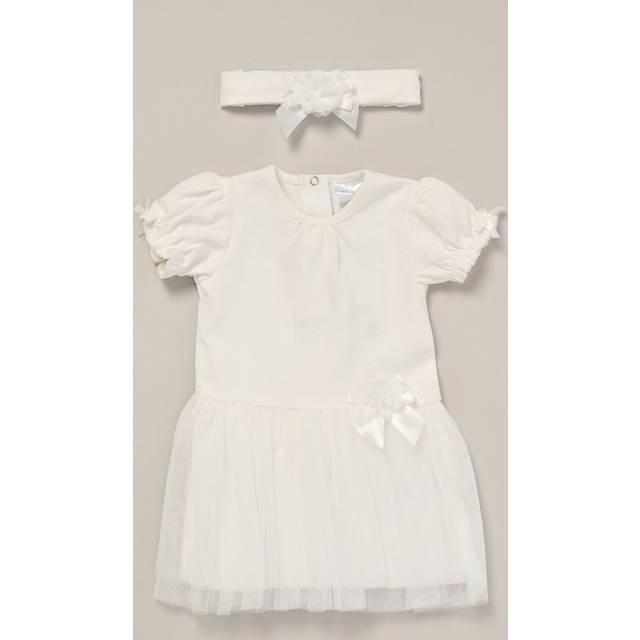 Rose Ribbon Detail Tutu Dress and Headband Outfit Set - Cream - 12-18 m