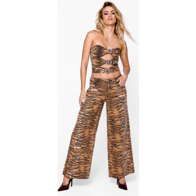 Womens Tiger Print Straight Leg Jean - Multi - 6