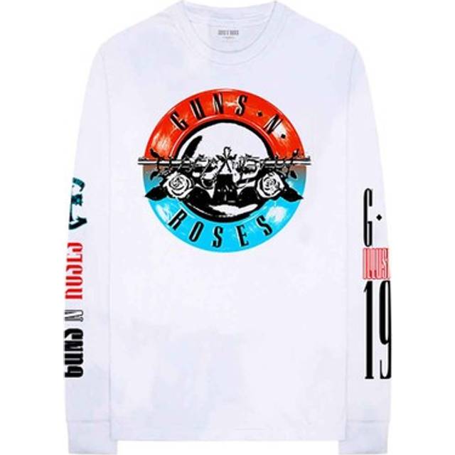 (S, White) Guns N' Roses Motorcross Logo Long Sleeve T Shirt