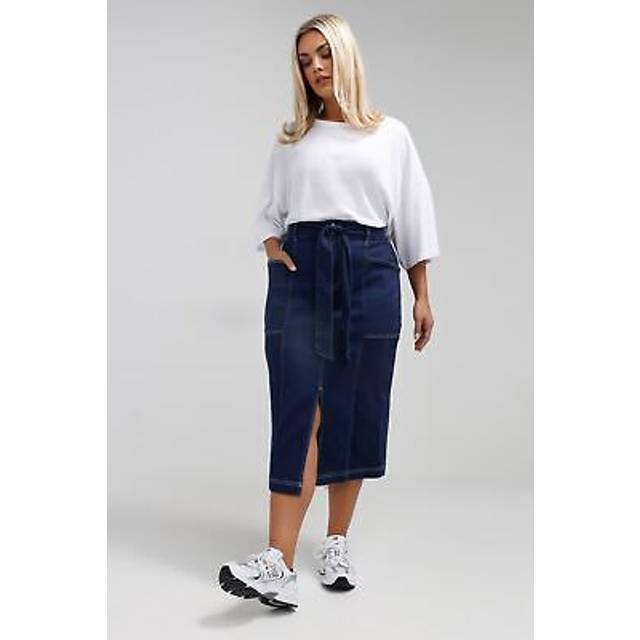 Contrast Stitch Denim Midi Skirt - Indigo - 24