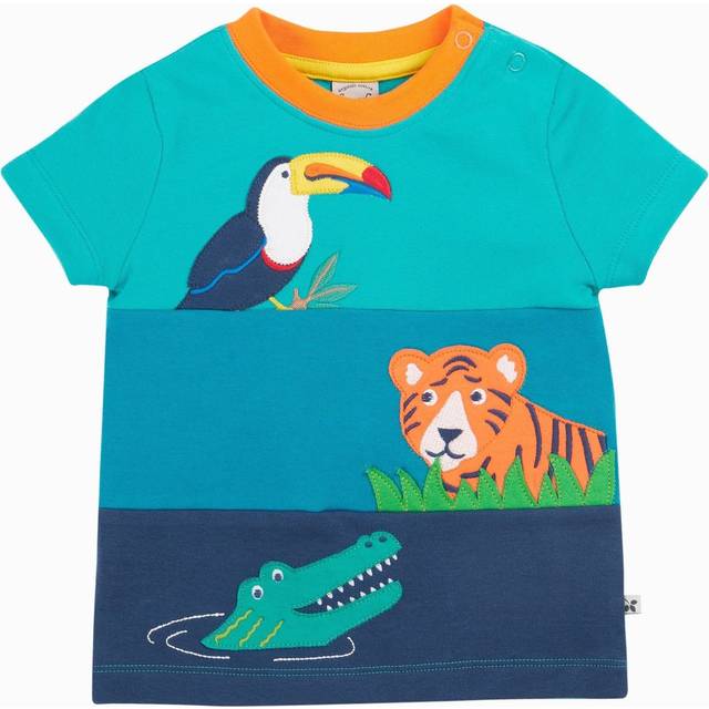 Frugi Baby Penryn Organic Cotton Panel Applique T-Shirt, Sea Moss/Canopy
