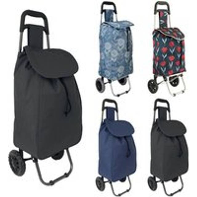 40L Lightweight Wheeled Folding Durable Cart Strong Grocery Bag Shopping Trolley - Red - One Size