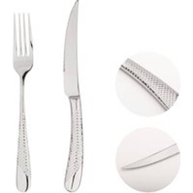 Steak Cutlery Set Knife Fork Stainless Steel 18/8 Catering Palace 8pc Set - Grey - One Size