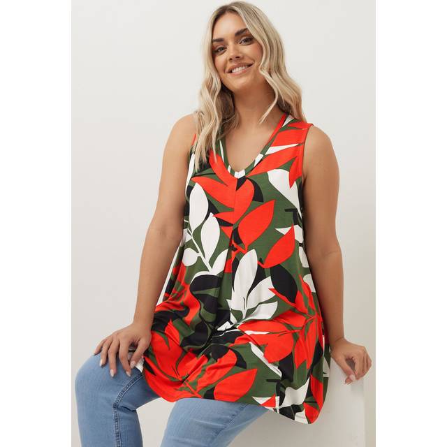 Yours Curve Green Leaf Pleated Swing Vest Top, Women's Curve & Plus Size, Yours - 30-32