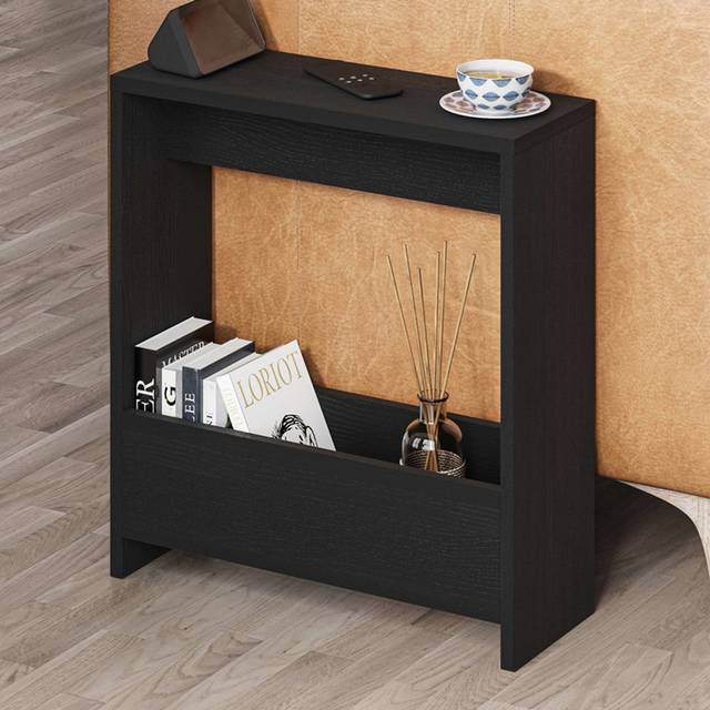 Decortie End Table With Magazine Rack 20X55X60Cm Particleboard Black Wood, Black
