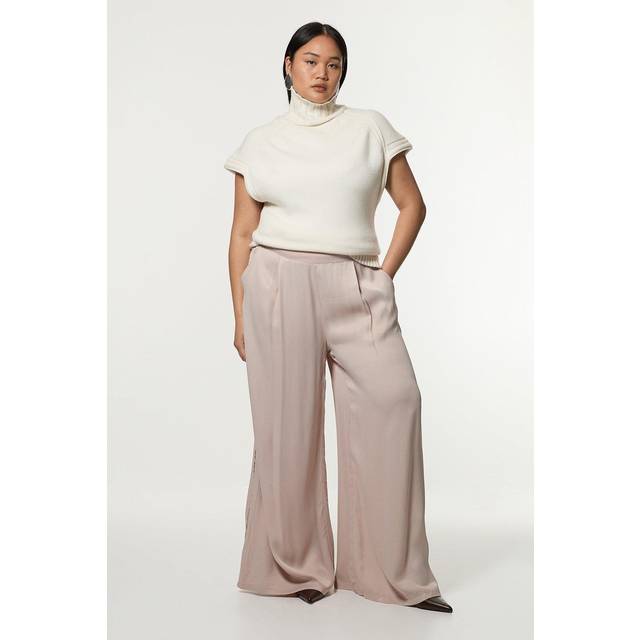 Plus Size Viscose Satin Wide Leg Woven Trouser - Silver