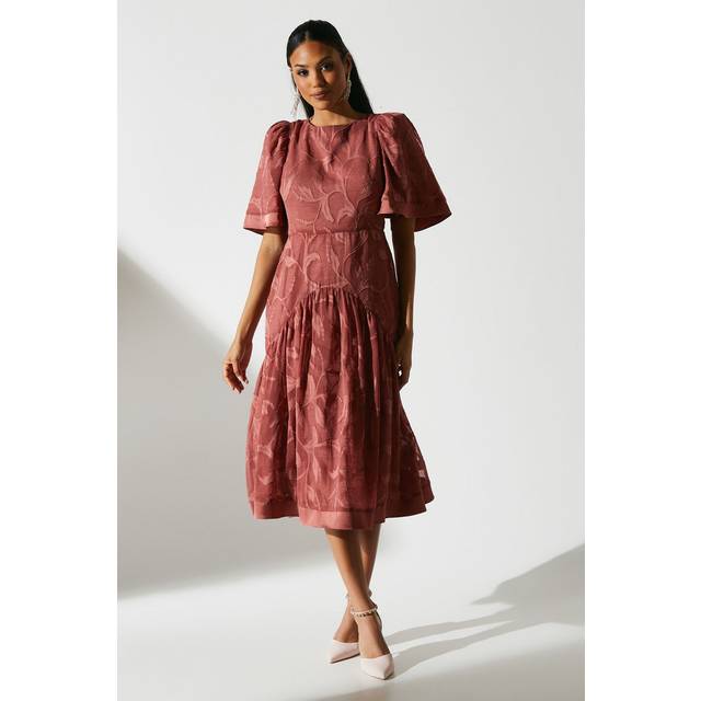 Jacquard Burnout Midi Dress - Pink - 10