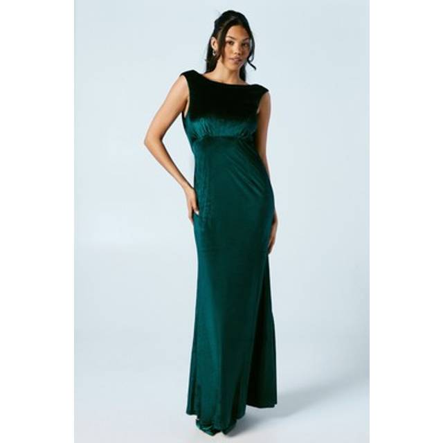 Cowl Back Velvet Bridesmaid Maxi Dress - Green - 10