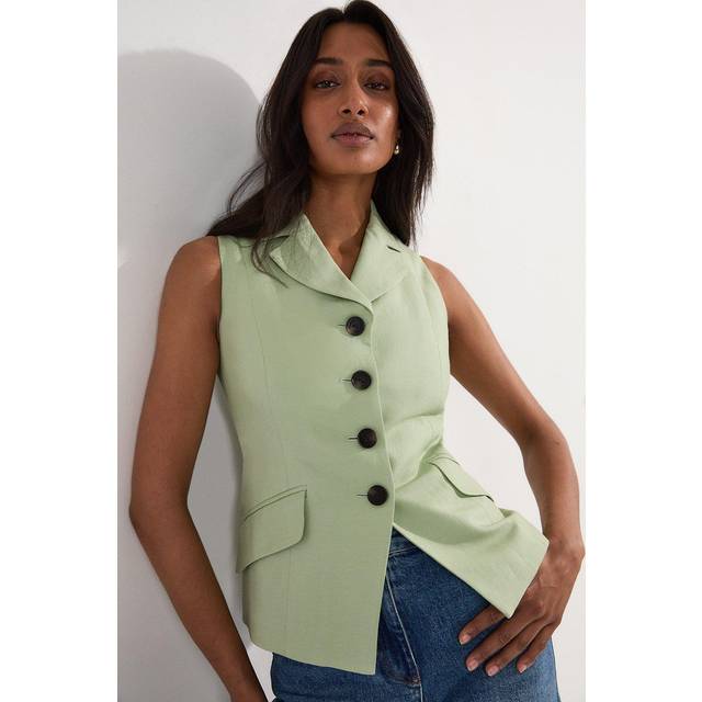 Viscose Linen Tailored Waistcoat - Sage