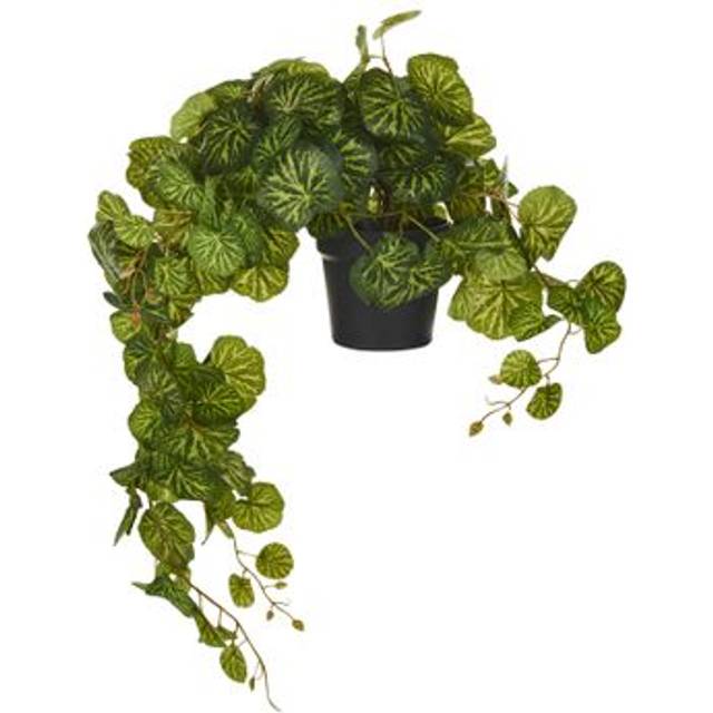 Beliani - Artificial Potted Hanging Plant for Indoor Use Modern Plastic Green and Black Pot 37 cm Strawberry Begonia