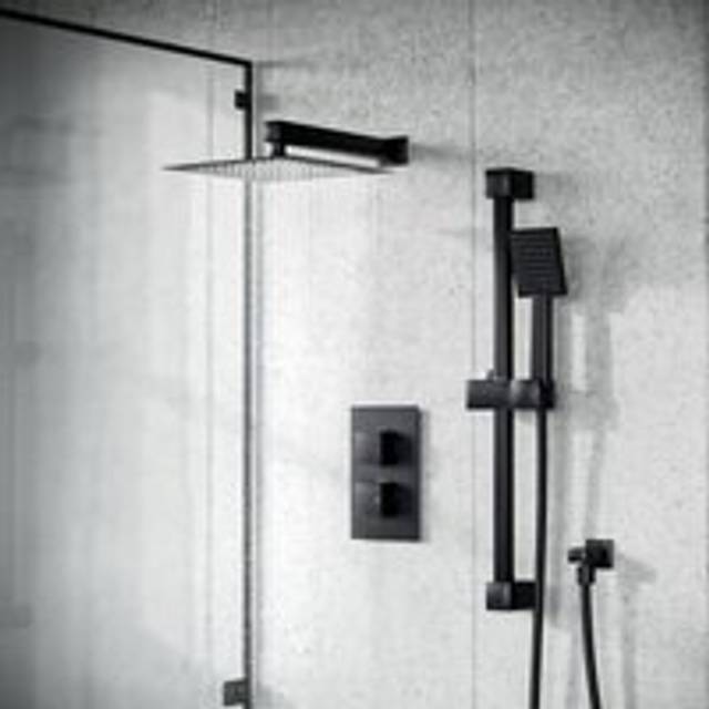 Matte black voilet 2 dial thermostatic mixer outlet square shower rail & handset