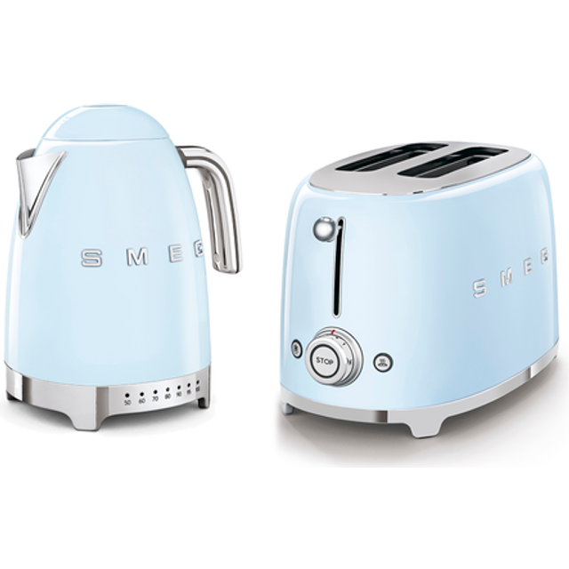 Smeg 50's Style Retro Range Breakfast Set, 1.7L 3000W Variable Temperature Kettle and Multi-Functional Control 2-Slice 950W Toaster