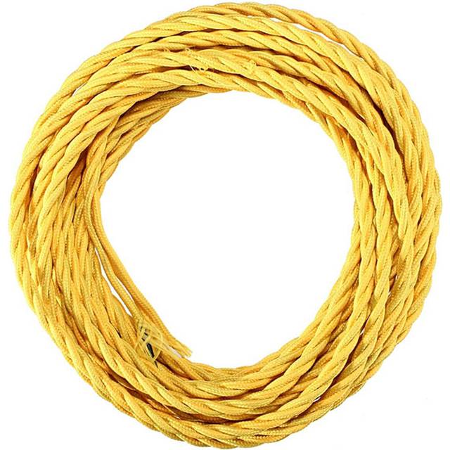 2Core Twisted Vintage Coloured 0.75Mm Braided Fabric Flexible Electrical UK Lighting Wire Cord / Cable - Yellow (0.08cm W X 0.08cm D)