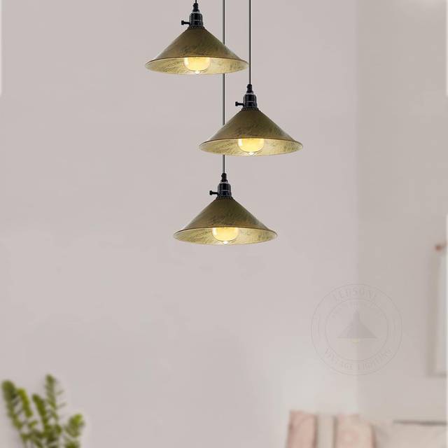 Borough Wharf 3-Light Cone Pendant Light – Industrial Kitchen Island Ceiling Fixture with Adjustable Height & E27 Bulbs - Brushed Brass
